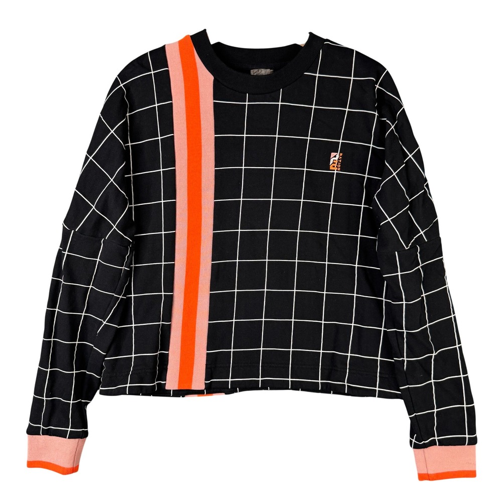 P.E Nation PEC-H01 Black Grid Print Sweatshirt Orange Pink Stripe Small